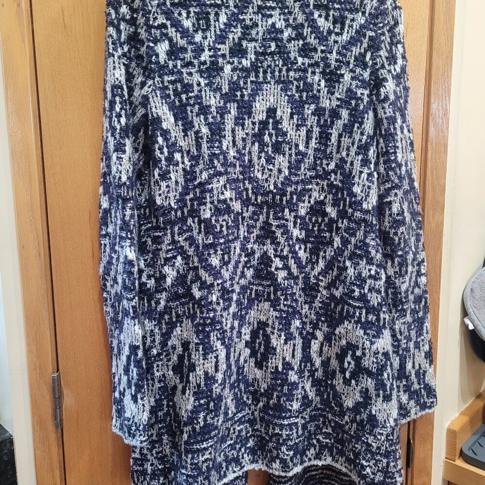 Lucky Brand Long Blue/Grey Open Cotton/Wool Blend Cardigan Size Medium EUC - Picture 2 of 7